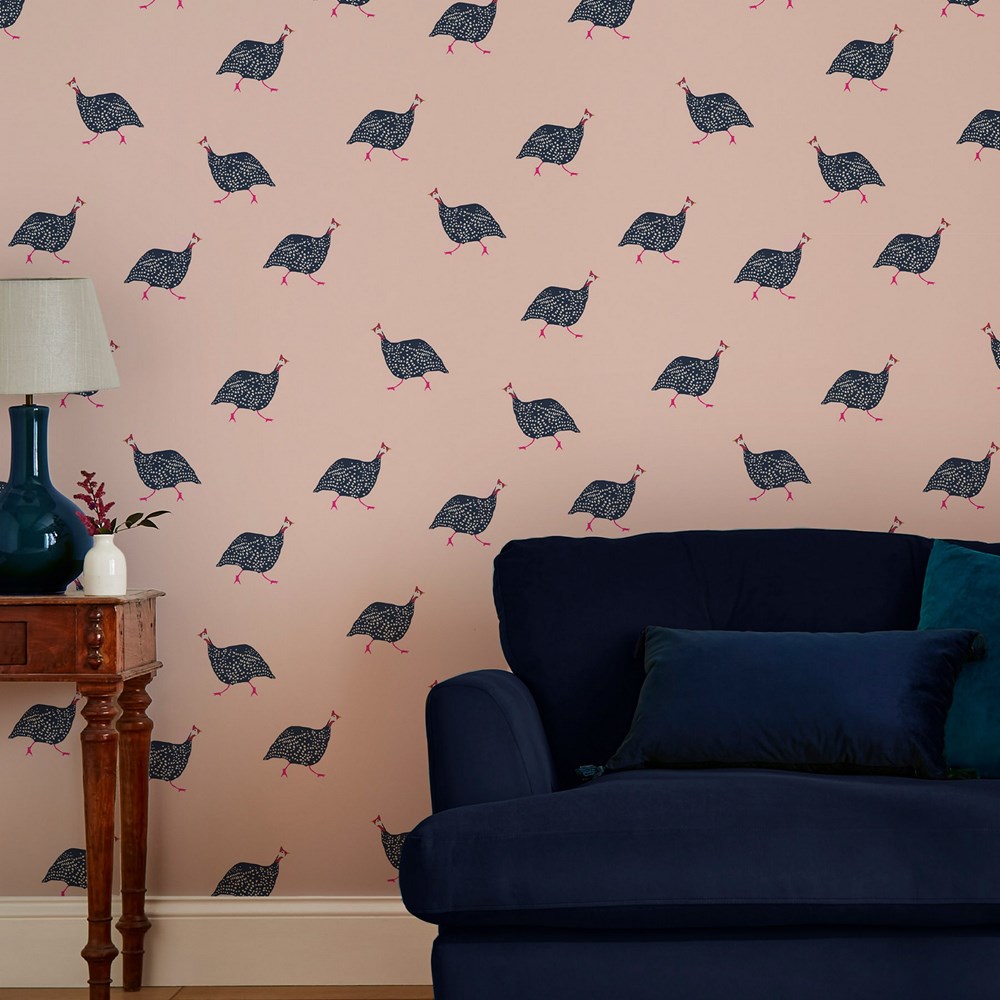 Guinea Fowl Wallpaper 118566 by Joules in Blush Pink